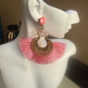 2 pair of Pink and white Tassel Earrings